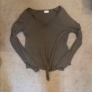 Army Green V-Neck Blouse